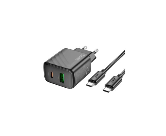 Зарядное устройство HOCO CS23A USB-C PD30W + 1xUSB QC3.0 + cable USB-C to USB-C black (6942007609968), изображение 3 Зарядное устройство HOCO CS23A USB-C PD30W + 1xUSB QC3.0 + cable USB-C to USB-C black (6942007609968), изображение 3