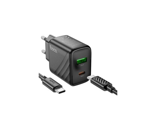 Зарядное устройство HOCO CS23A USB-C PD30W + 1xUSB QC3.0 + cable USB-C to USB-C black (6942007609968), изображение 4 Зарядное устройство HOCO CS23A USB-C PD30W + 1xUSB QC3.0 + cable USB-C to USB-C black (6942007609968), изображение 4