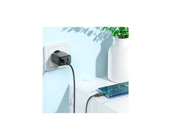 Зарядное устройство HOCO CS23A USB-C PD30W + 1xUSB QC3.0 + cable USB-C to USB-C black (6942007609968), изображение 7 Зарядное устройство HOCO CS23A USB-C PD30W + 1xUSB QC3.0 + cable USB-C to USB-C black (6942007609968), изображение 7