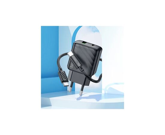 Зарядное устройство HOCO CS23A USB-C PD30W + 1xUSB QC3.0 + cable USB-C to USB-C black (6942007609968), изображение 8 Зарядное устройство HOCO CS23A USB-C PD30W + 1xUSB QC3.0 + cable USB-C to USB-C black (6942007609968), изображение 8