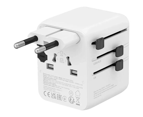 Зарядное устройство Canyon OnTour 20 2xUCB-C + USB-A EU/UK/US/AUS 20W White (CNS-TA20W1005W), изображение 2 Зарядное устройство Canyon OnTour 20 2xUCB-C + USB-A EU/UK/US/AUS 20W White (CNS-TA20W1005W), изображение 2