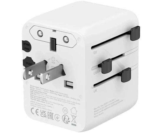 Зарядное устройство Canyon OnTour 20 2xUCB-C + USB-A EU/UK/US/AUS 20W White (CNS-TA20W1005W), изображение 3 Зарядное устройство Canyon OnTour 20 2xUCB-C + USB-A EU/UK/US/AUS 20W White (CNS-TA20W1005W), изображение 3