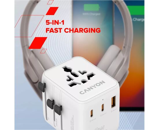 Зарядное устройство Canyon OnTour 20 2xUCB-C + USB-A EU/UK/US/AUS 20W White (CNS-TA20W1005W), изображение 7 Зарядное устройство Canyon OnTour 20 2xUCB-C + USB-A EU/UK/US/AUS 20W White (CNS-TA20W1005W), изображение 7