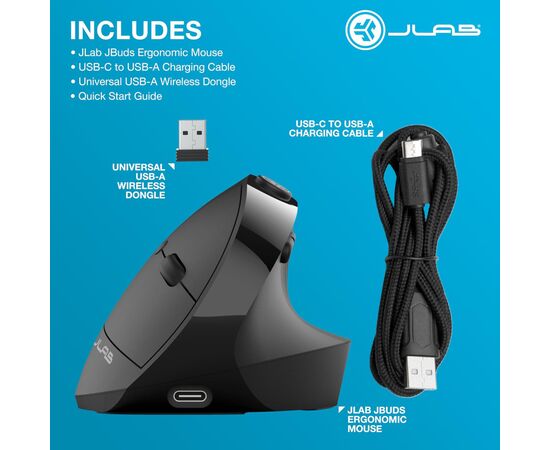 Мышка Jlab JBuds Vertical Ergonomic Wireless Black (IEUMJBERGORBLK82), изображение 12 Мышка Jlab JBuds Vertical Ergonomic Wireless Black (IEUMJBERGORBLK82), изображение 12