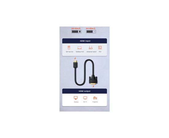 Кабель мультимедийный HDMI M to DVI M 2.0m HD106 black Ugreen (10135), изображение 3 Кабель мультимедийный HDMI M to DVI M 2.0m HD106 black Ugreen (10135), изображение 3