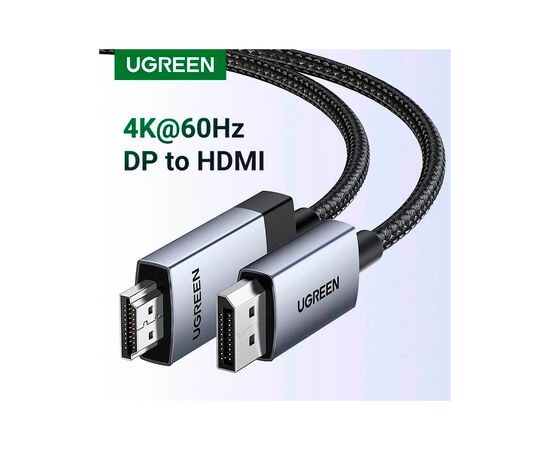 Кабель мультимедийный DisplayPort M to HDMI M 1.0m V2.0 4K60Hz DP119 black Ugreen (15773), изображение 3 Кабель мультимедийный DisplayPort M to HDMI M 1.0m V2.0 4K60Hz DP119 black Ugreen (15773), изображение 3