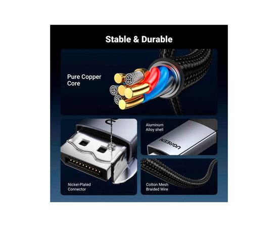 Кабель мультимедийный DisplayPort M to HDMI M 1.0m V2.0 4K60Hz DP119 black Ugreen (15773), изображение 8 Кабель мультимедийный DisplayPort M to HDMI M 1.0m V2.0 4K60Hz DP119 black Ugreen (15773), изображение 8