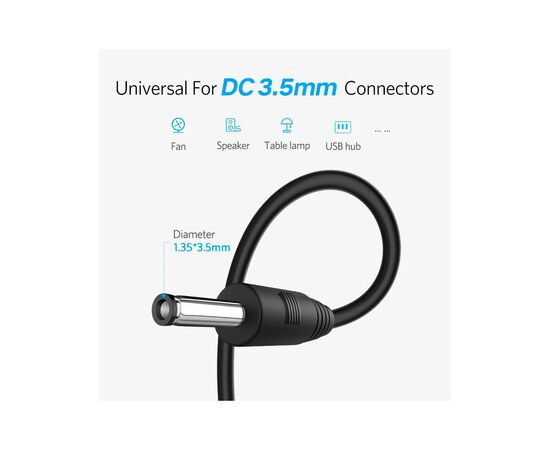 Кабель питания USB to DC 3.5mm 5V 1.0m black Ugreen (10376), изображение 4 Кабель питания USB to DC 3.5mm 5V 1.0m black Ugreen (10376), изображение 4