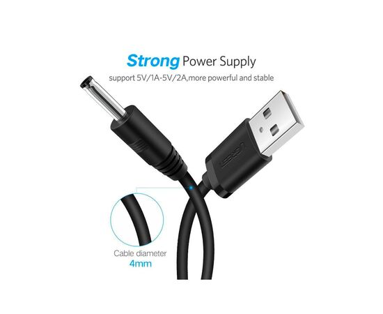 Кабель питания USB to DC 3.5mm 5V 1.0m black Ugreen (10376), изображение 7 Кабель питания USB to DC 3.5mm 5V 1.0m black Ugreen (10376), изображение 7
