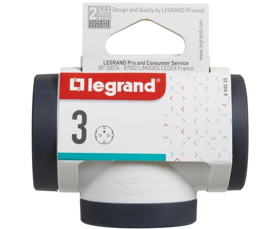 Сетевой разветвитель LEGRAND ПРЕМІУМ 3х2К+З бокові розетки, колір Білий/Чорний (694520), изображение 4 Сетевой разветвитель LEGRAND ПРЕМІУМ 3х2К+З бокові розетки, колір Білий/Чорний (694520), изображение 4