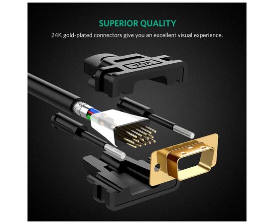 Кабель мультимедийный VGA M to VGA M 1.5m VG101 black Ugreen (11630), изображение 7 Кабель мультимедийный VGA M to VGA M 1.5m VG101 black Ugreen (11630), изображение 7