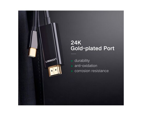 Кабель мультимедийный miniDisplayPort M to HDMI M 1.5m MD101 4K black Ugreen (20848), изображение 9 Кабель мультимедийный miniDisplayPort M to HDMI M 1.5m MD101 4K black Ugreen (20848), изображение 9