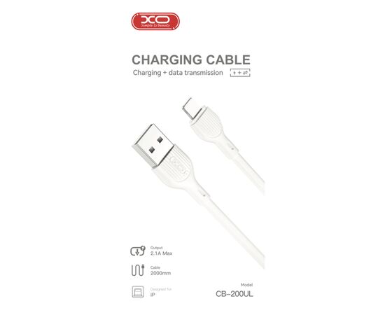 Дата кабель USB 2.0 AM to Lightning 2.0m 2.1A white XO (CB-200UL), изображение 2 Дата кабель USB 2.0 AM to Lightning 2.0m 2.1A white XO (CB-200UL), изображение 2