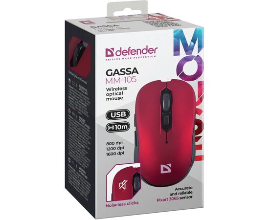 Мишка Defender Gassa MM-105 Wireless Red (52103), зображення 3 Мишка Defender Gassa MM-105 Wireless Red (52103), зображення 3