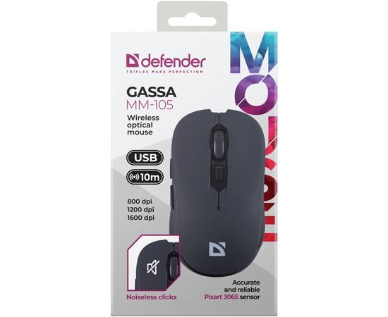 Мишка Defender Gassa MM-105 Wireless Black (52105), зображення 6 Мишка Defender Gassa MM-105 Wireless Black (52105), зображення 6