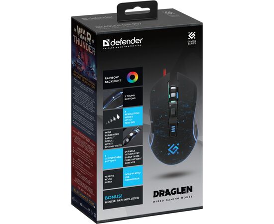 Мишка Defender Draglen GM-907 RGB USB Black (52907), зображення 3 Мишка Defender Draglen GM-907 RGB USB Black (52907), зображення 3