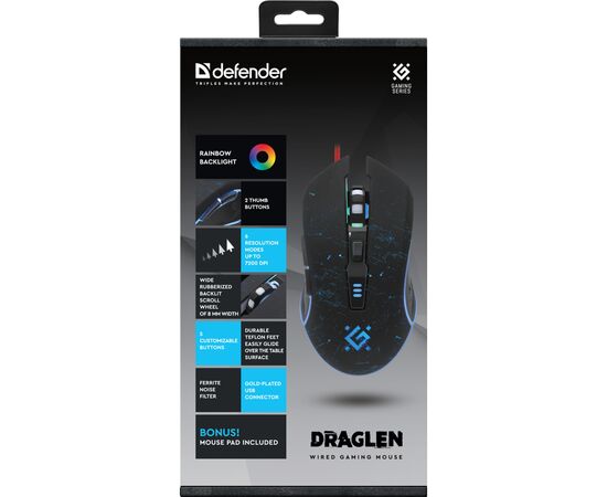 Мишка Defender Draglen GM-907 RGB USB Black (52907), зображення 5 Мишка Defender Draglen GM-907 RGB USB Black (52907), зображення 5
