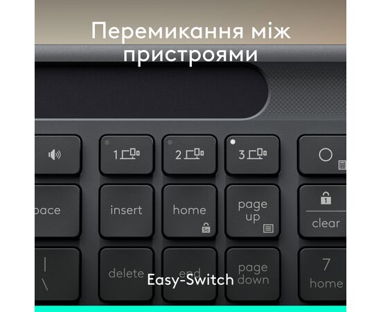 Клавиатура Logitech Slim Solar+ for Business Wireless/Bluetooth Graphite (920-013779), изображение 7 Клавиатура Logitech Slim Solar+ for Business Wireless/Bluetooth Graphite (920-013779), изображение 7