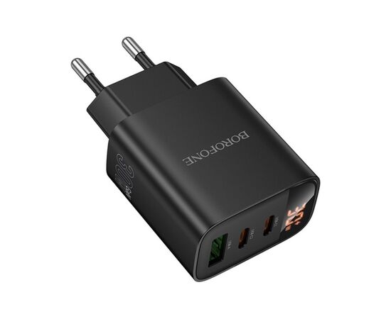 Зарядное устройство BOROFONE BA98A 2xUSB-C PD30W + 1xUSB 18W digital display black (6941991120510), изображение 4 Зарядное устройство BOROFONE BA98A 2xUSB-C PD30W + 1xUSB 18W digital display black (6941991120510), изображение 4