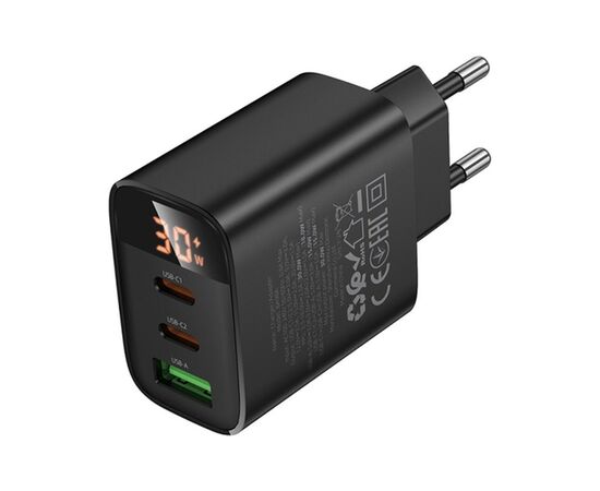 Зарядное устройство BOROFONE BA98A 2xUSB-C PD30W + 1xUSB 18W digital display black (6941991120510), изображение 6 Зарядное устройство BOROFONE BA98A 2xUSB-C PD30W + 1xUSB 18W digital display black (6941991120510), изображение 6