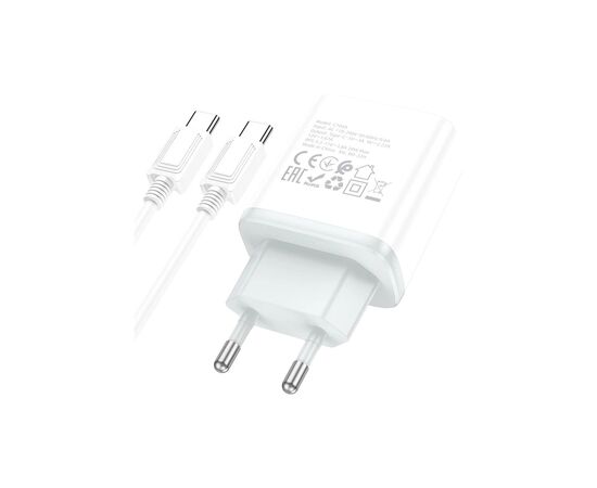 Зарядное устройство HOCO C104A USB-C PD20W + cable USB-C to USB-C white (6931474782915), изображение 5
