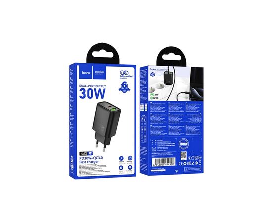 Зарядное устройство HOCO N63 USB-C PD30W + USB QC3.0 black (6942007644358), изображение 2 Зарядное устройство HOCO N63 USB-C PD30W + USB QC3.0 black (6942007644358), изображение 2