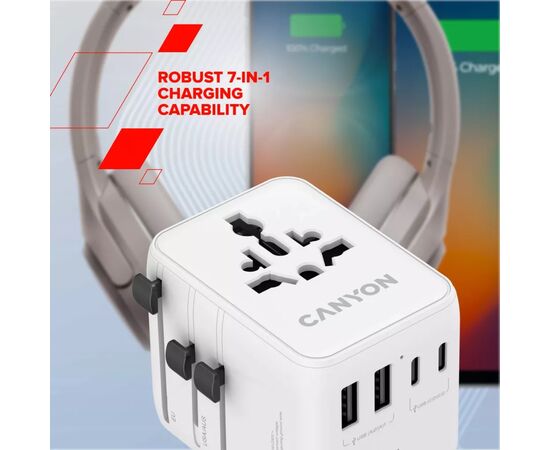Зарядное устройство Canyon OnTour 70 3xUSB-C + 2xUSB-A EU/UK/US/AUS 70W White (CNS-TA70W1006W), изображение 7 Зарядное устройство Canyon OnTour 70 3xUSB-C + 2xUSB-A EU/UK/US/AUS 70W White (CNS-TA70W1006W), изображение 7