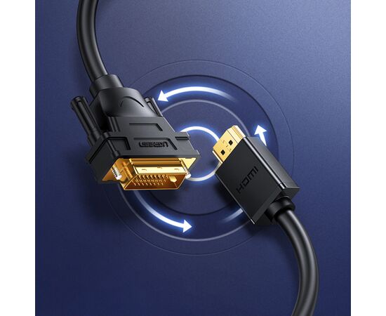 Кабель мультимедийный HDMI M to DVI M 1.0m HD106 black Ugreen (30116), изображение 3 Кабель мультимедийный HDMI M to DVI M 1.0m HD106 black Ugreen (30116), изображение 3