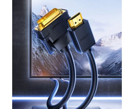 Кабель мультимедийный HDMI M to DVI M 1.0m HD106 black Ugreen (30116), изображение 4 Кабель мультимедийный HDMI M to DVI M 1.0m HD106 black Ugreen (30116), изображение 4