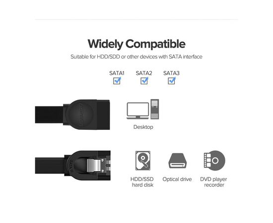 Кабель для передачи данных SATA 3 Data Cable 0.5m 90° corner US217 Black Ugreen (30797), изображение 5 Кабель для передачи данных SATA 3 Data Cable 0.5m 90° corner US217 Black Ugreen (30797), изображение 5