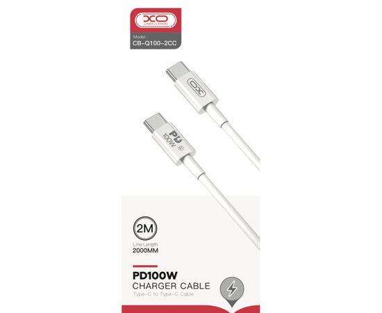 Дата кабель USB-C to USB-C 2.0m 100W white XO (CB-Q100-2CC), изображение 2 Дата кабель USB-C to USB-C 2.0m 100W white XO (CB-Q100-2CC), изображение 2