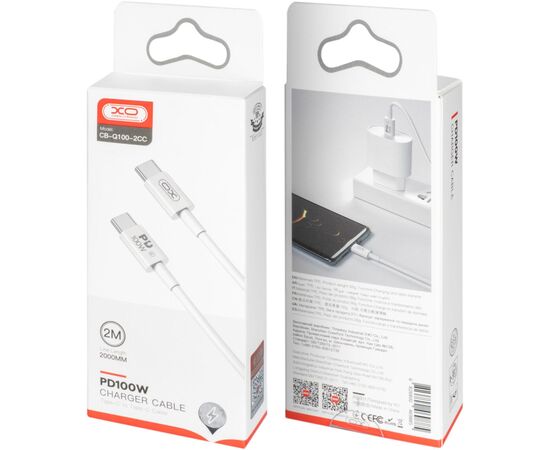 Дата кабель USB-C to USB-C 2.0m 100W white XO (CB-Q100-2CC), изображение 3 Дата кабель USB-C to USB-C 2.0m 100W white XO (CB-Q100-2CC), изображение 3