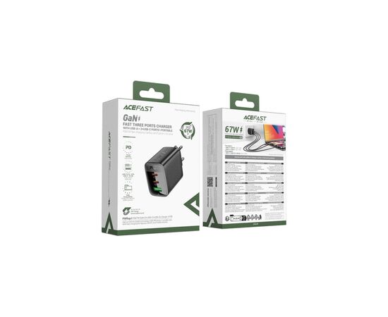 Зарядное устройство Acefast 2xUSB-C + 1xUSB 67W GaN black (6974316284048), изображение 5 Зарядное устройство Acefast 2xUSB-C + 1xUSB 67W GaN black (6974316284048), изображение 5