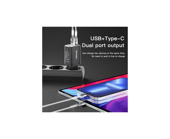 Зарядное устройство Essager 1xUSB + 1xUSB-C PD30W black (ECTPQS-ZTB01), изображение 4 Зарядное устройство Essager 1xUSB + 1xUSB-C PD30W black (ECTPQS-ZTB01), изображение 4
