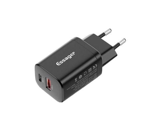 Зарядное устройство Essager 1xUSB + 1xUSB-C PD30W black (ECTPQS-ZTB01) Зарядное устройство Essager 1xUSB + 1xUSB-C PD30W black (ECTPQS-ZTB01)