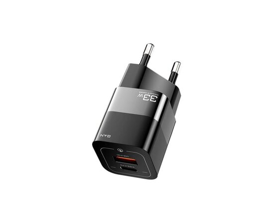 Зарядное устройство Essager 1xUSB + 1xUSB-C 33W GaN black (ECTCA-FZB01), изображение 2 Зарядное устройство Essager 1xUSB + 1xUSB-C 33W GaN black (ECTCA-FZB01), изображение 2