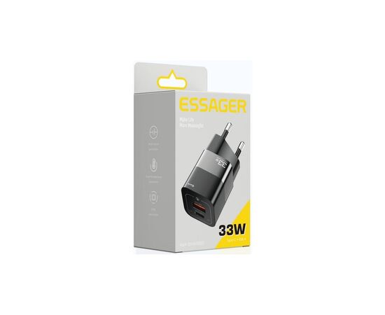 Зарядное устройство Essager 1xUSB + 1xUSB-C 33W GaN black (ECTCA-FZB01), изображение 3 Зарядное устройство Essager 1xUSB + 1xUSB-C 33W GaN black (ECTCA-FZB01), изображение 3