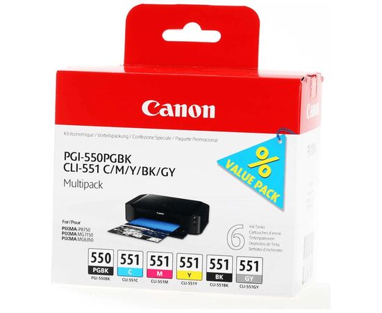 Картридж Canon PGI-550/CLI-551 Multipack BK,C,M,Y,GY (6496B005)