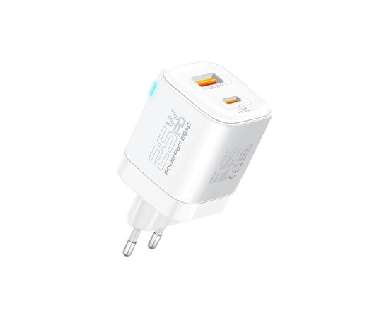 Зарядное устройство Promate USBC PD25W + USBA QC3.0 18W White (powerport-25ac.white) Зарядное устройство Promate USBC PD25W + USBA QC3.0 18W White (powerport-25ac.white)