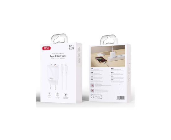 Зарядний пристрій XO 1xUSB-C PD20W + 1xUSB QC3.0 White (L158.white), зображення 3