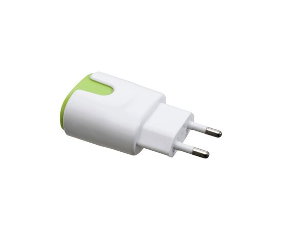 Зарядное устройство Patron 2xUSB 2.0 2A/1A white/green (PN-2USB-220V-G), изображение 2 Зарядное устройство Patron 2xUSB 2.0 2A/1A white/green (PN-2USB-220V-G), изображение 2