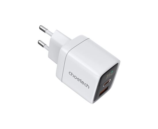 Зарядное устройство Choetech 1xUSB + 1xUSB-C PD35W with display white (PD6052-EU-WH), изображение 2 Зарядное устройство Choetech 1xUSB + 1xUSB-C PD35W with display white (PD6052-EU-WH), изображение 2