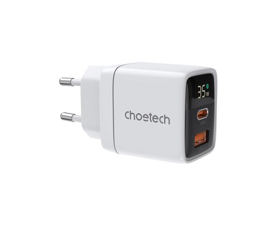 Зарядное устройство Choetech 1xUSB + 1xUSB-C PD35W with display white (PD6052-EU-WH) Зарядное устройство Choetech 1xUSB + 1xUSB-C PD35W with display white (PD6052-EU-WH)