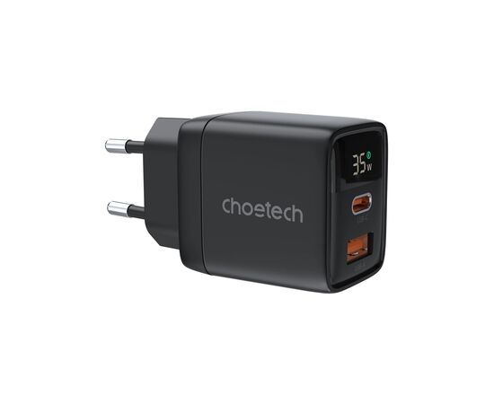 Зарядное устройство Choetech 1xUSB + 1xUSB-C PD35W with display black (PD6052-EU-BK) Зарядное устройство Choetech 1xUSB + 1xUSB-C PD35W with display black (PD6052-EU-BK)