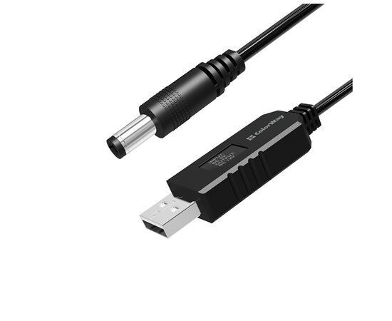 Кабель питания USB to DC 5.5x2.5mm 12V 1.0m black ColorWay (CW-CBUD067-BK), изображение 2
