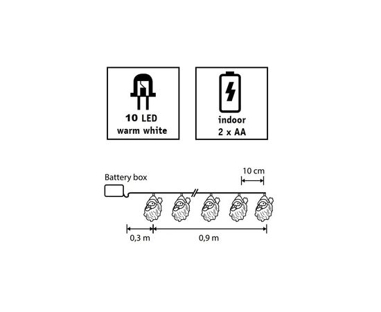 Гирлянда Luca Lighting Санта, струна 1,2 м, 10 LED теплий білий, 2АА (8720362642305), изображение 3 Гирлянда Luca Lighting Санта, струна 1,2 м, 10 LED теплий білий, 2АА (8720362642305), изображение 3