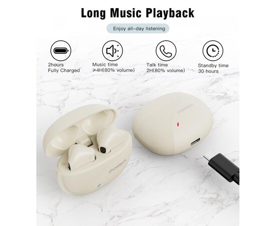 Навушники Choetech TWS Oval Beige (BH-T24-SK), зображення 3 Навушники Choetech TWS Oval Beige (BH-T24-SK), зображення 3