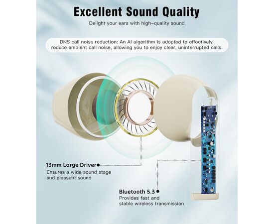 Навушники Choetech TWS Oval Beige (BH-T24-SK), зображення 6 Навушники Choetech TWS Oval Beige (BH-T24-SK), зображення 6