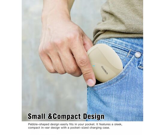 Навушники Choetech TWS Oval Beige (BH-T24-SK), зображення 7 Навушники Choetech TWS Oval Beige (BH-T24-SK), зображення 7