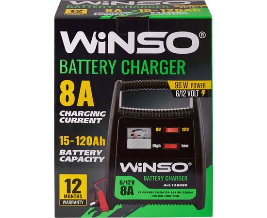 Зарядное устройство для автомобильного аккумулятора WINSO 6В-12В.Макс. струм підзарядки 8А.Макс.Ем120Ah (138080), изображение 2 Зарядное устройство для автомобильного аккумулятора WINSO 6В-12В.Макс. струм підзарядки 8А.Макс.Ем120Ah (138080), изображение 2